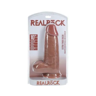 Extreme Dildos Realrock Extra Thick 10 In Dildo With Balls Tan