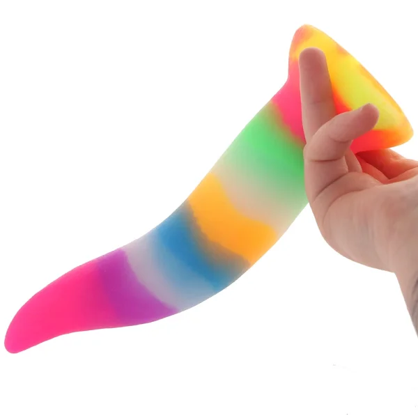 Unicorn Tongue Rainbow Glow In The Dark 7.4" Silicone Suction Cup Dildo By Creature Cocks