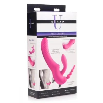 Regal Rider Vibrating Strapless Strap on Triple G Dildo Pink