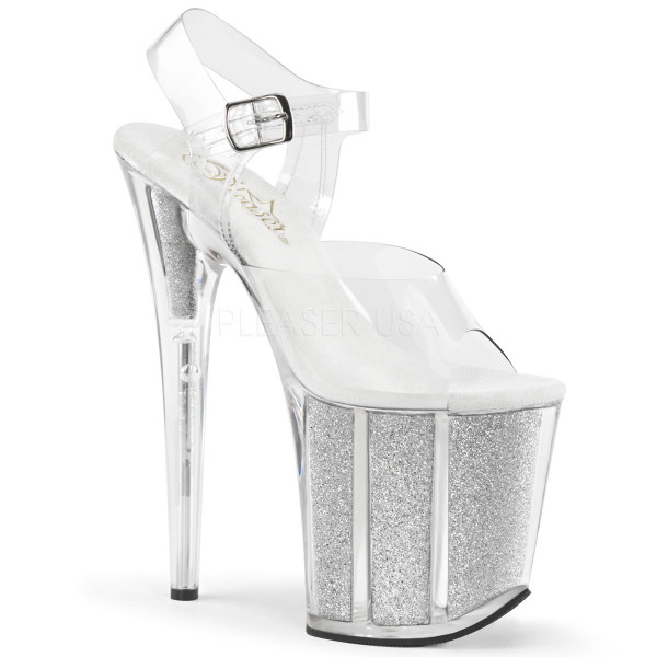 8 inches Heel, 4 inches PF Ankle Strap Sandal W/Glitter Filled Bottom — image 9 of 16