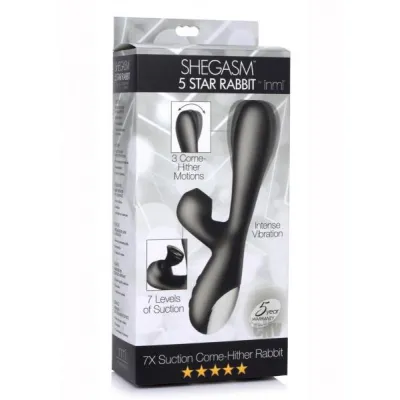 Shegasm 5 Star 7x Suction Come hither Silicone Rabbit Black
