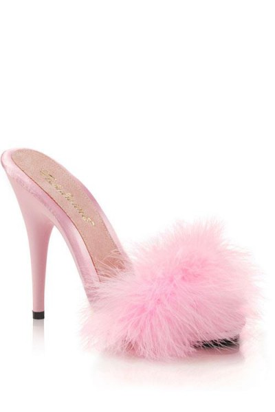 Fabulicious by Pleaser 5" Baby Pink Stiletto Slippers with Marabou Puff