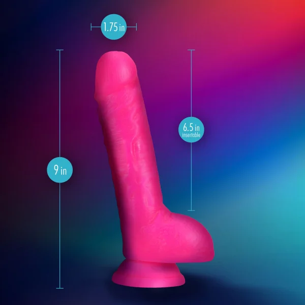 Neo Elite - 9-inch Silicone Dual-density Cock With Balls - Neon Pink