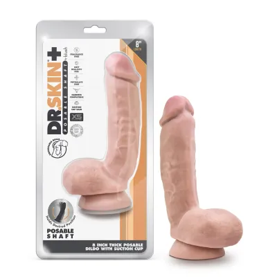 Dr Skin Plus 8 Inch Thick Poseable Dildo With Squeezable Balls Vanilla