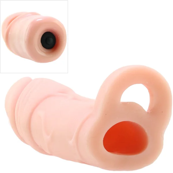 Natural Realskin Vibrating Penis Xtender w/ Ring - White