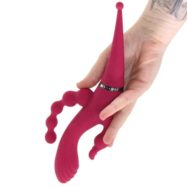 Gender X Four By Four Rechargeable Waterproof Silicone Quadruple Stimulating Vibrator - Red