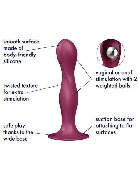 Satisfyer Double Ball-R Silicone Rumbly Kinetic Energy Weighted Dildo - Dark Blue