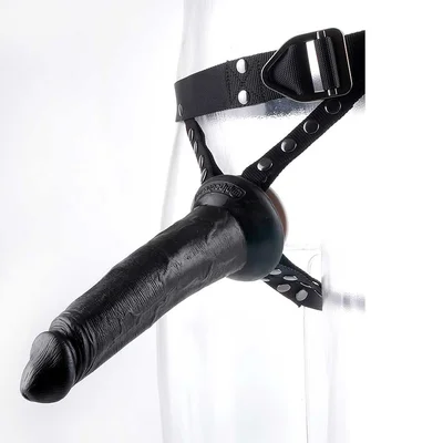 Command 9 75 Inch Black Hollow Strap On With Harness by Sir Richards