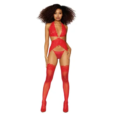 Garter Slip and G String One Size Lipstick Red