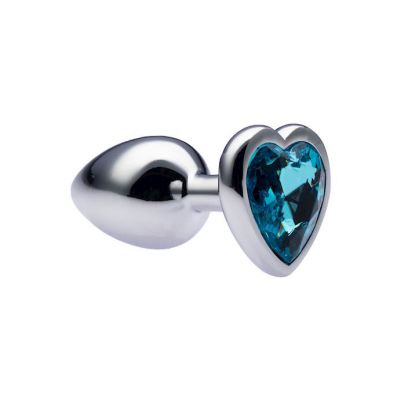 Kink Range Alloy Love Heart Gemmed Butt Plug 2 7 Inch Light Blue Small