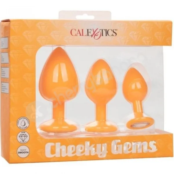 Calexotics Cheeky Gems Orange Silicone Butt Plug With Gem Base Training Kit
