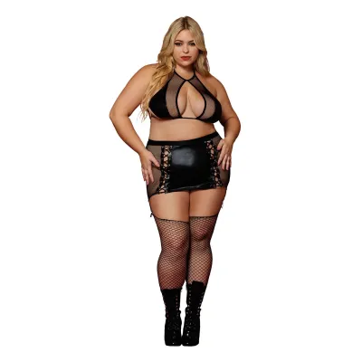 Bralett and Garter Skirt Queen Size Black