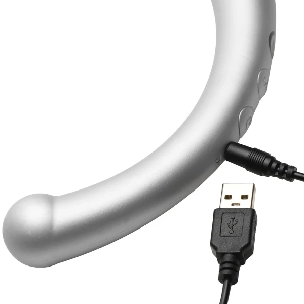 Master Series Vibra-Crescent Rechargeable Silicone Vibrating Dual Ended Dildo - Silver