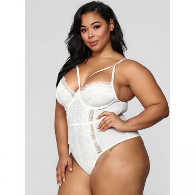 Bondara Belle Plus Size White Eyelash Lash Caged Teddy