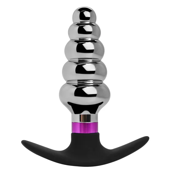 Rippled Metal Butt Plug With Flared Base — image 8 of 10