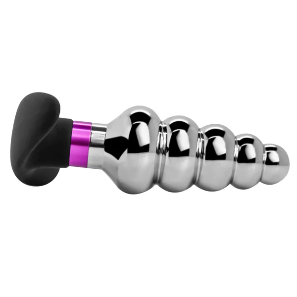 Rippled Metal Butt Plug With Flared Base — image 9 of 10