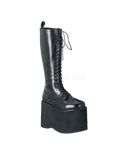 MEGA-602 - 5 3/4" Goth Punk Cyber P/F Lace Up Blk Pu Knee BT W/ Zipper