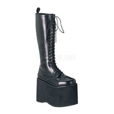 MEGA 602 5 3 4 Goth Punk Cyber P F Lace Up Blk Pu Knee BT W Zipper