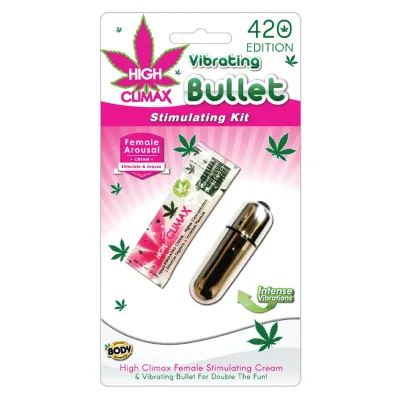 High Climax Vibrating Bullet Stimulating Kit w Hemp Seed Oil Silver