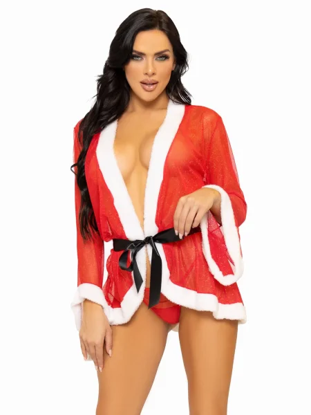 3 Pc Santa Robe and G-String Set - S-m - Red