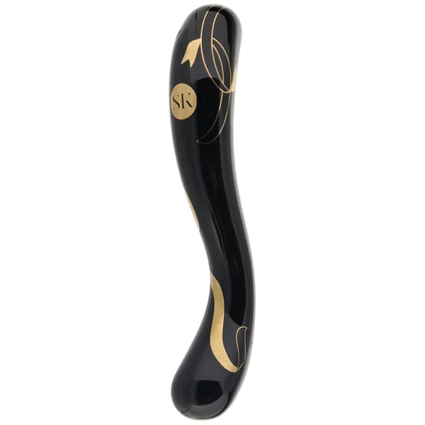 Secret Kisses Handblown Double Ended Glass Dildo 7" - Black & Gold