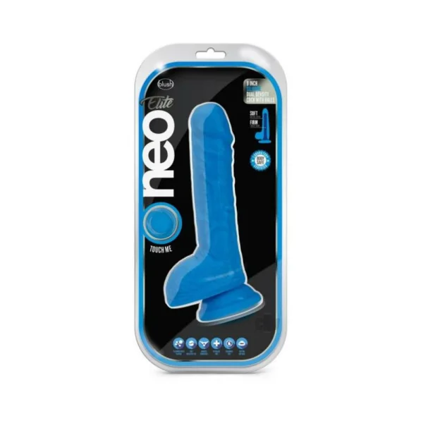 Neo Elite - 9-inch Silicone Dual-density Cock With Balls - Neon Blue — image 2 of 7