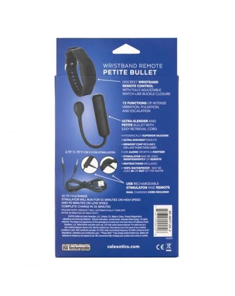Petite Bullet Mini Vibrator With Wristband Remote - Black