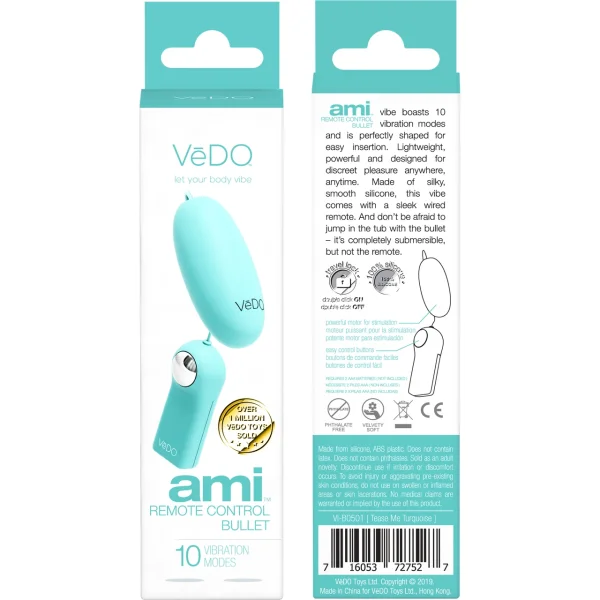 AMI Remote Control Silicone Vibrating Bullet By VeDO - Tease Me Turquoise