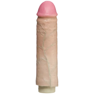 Hard Throb Realistic Vibrator With Sleeve 7 Inches Beige