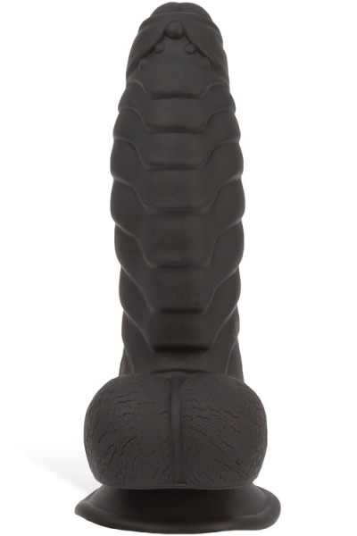 BMS Ribbed 7" Black Silicone Dildo with Suction Base