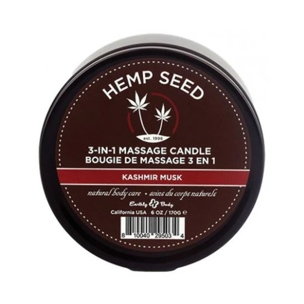 Earthly Body Hemp Seed 3-in-1 Massage Candle Kashmir Musk 6 Oz.