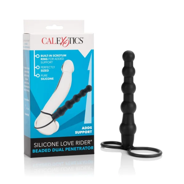 Silicone Love Rider Beaded Dual Penetrator - Black