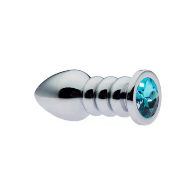 Kinki Ribbed Gemmed Butt Plug Light Blue Large