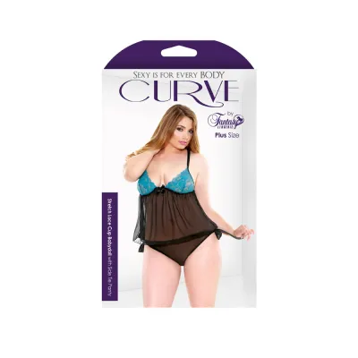Curve Stretch Lace Babydoll Teal 1X 2X