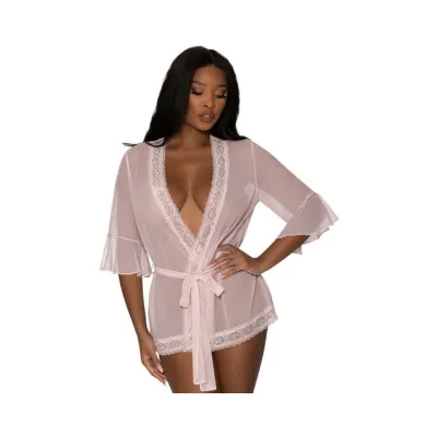 Magic Silk Seabreeze Robe W Lace Trim Blush L xl