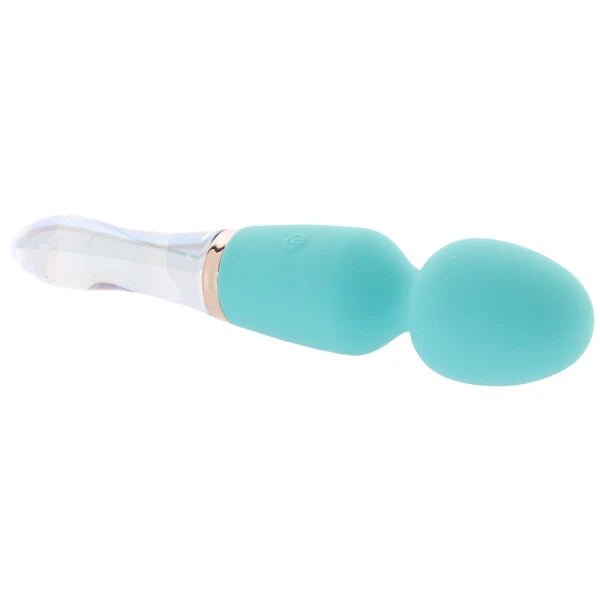 Prisms Vibra-Glass 10X Turquoise Rechargeable Silicone & Glass Dual Ended Wand Style Vibrator