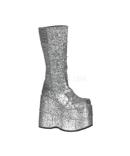 STACK-301G - 7" P/F Goth Cyber GoGo Punk Patched Silver Glitter Knee BT