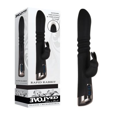 Evolved Rapid Rabbit Black 25 4 cm USB Rechargeable Thrusting Rabbit Vibrator