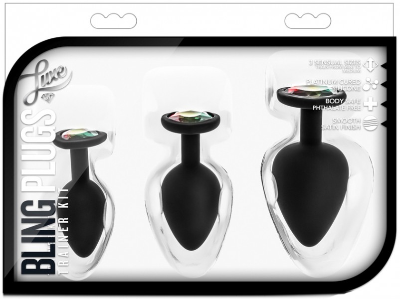 Luxe Bling Plugs Training Kit Black With Rainbow Gems Black