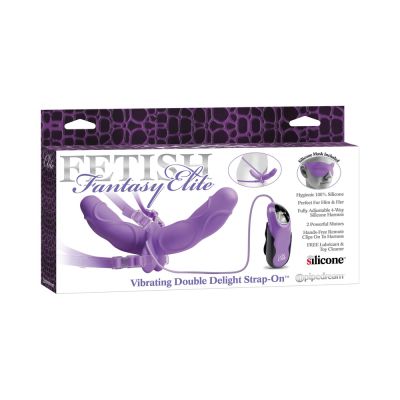 Elite Vibrating Double Delight Strap On 10 Inches Purple