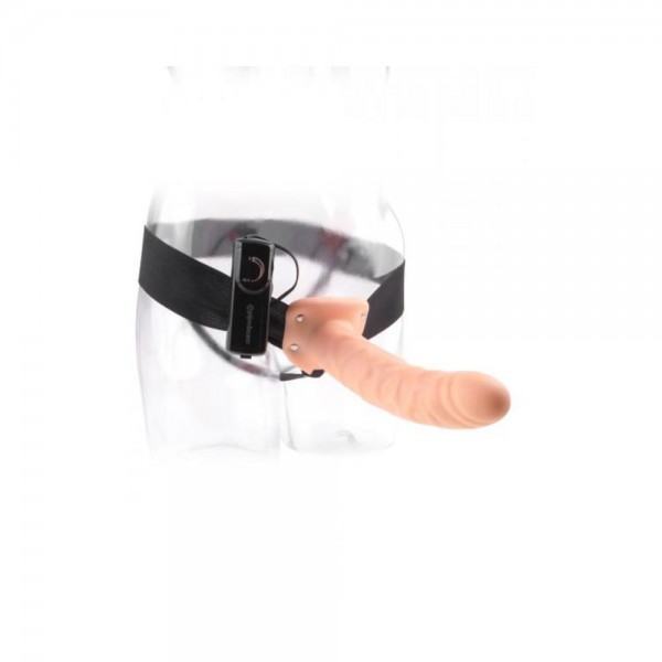 Vibrating Hollow Strap On 8 Inch - Beige