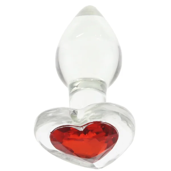 Adam & Eve Small Red Heart Gem Glass Plug