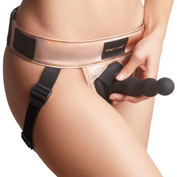 Strap-On-Me Curious Leatherette Harness - Holographic Rose Gold