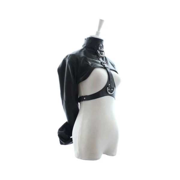 : Ple'sur Open-front Faux Leather Bondage Bolero-style Straight Jacket Black