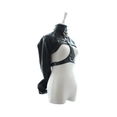 Ple sur Open front Faux Leather Bondage Bolero style Straight Jacket Black