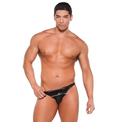 Wet Look Zipper Thong One Size Black