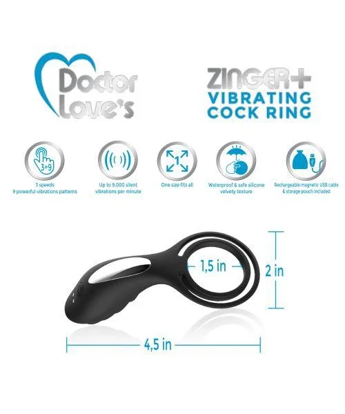 Doctor Love Zinger+ Vibrating Rechargeable Cock Ring Black — image 6 of 8