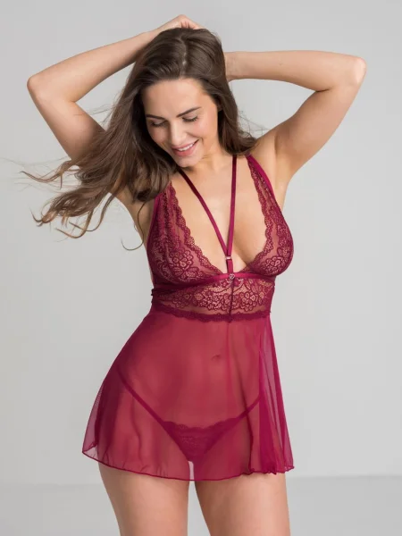 Lovehoney Late Night Liaison Wine Lace Babydoll Set