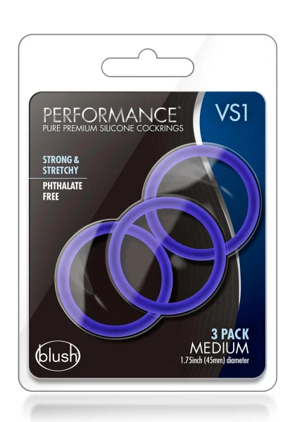 Performance - Vs1 Pure Premium Silicone Cockrings  - Medium - Indigo