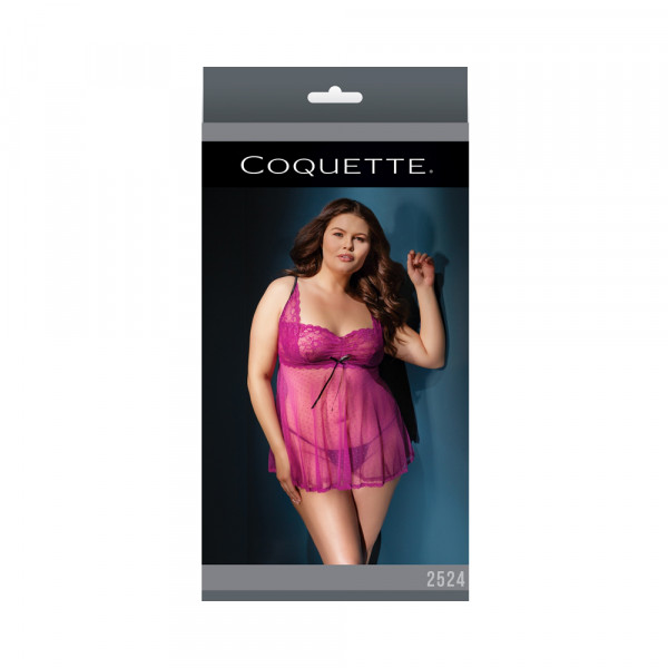 Babydoll & G-string Magenta/black - Xl